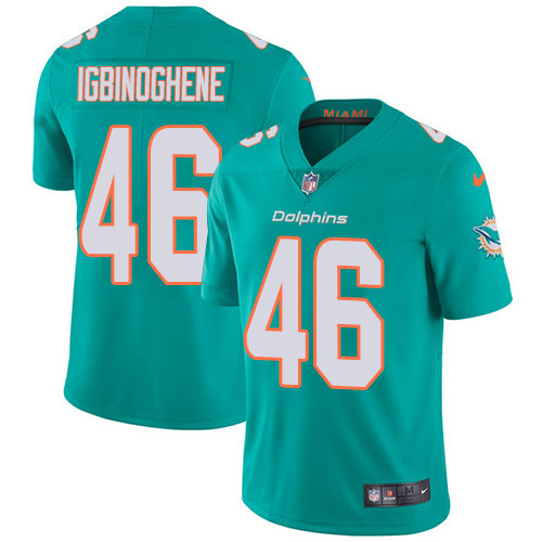 Miami Dolphins 46 Noah Igbinoghene Aqua Green Team Color Men Stitched NFL Vapor Untouchable Limited Jersey